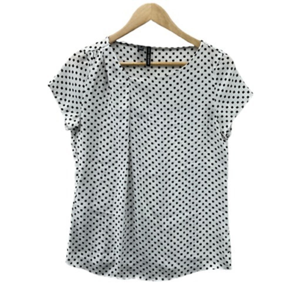 Mango Basics Career Blouse Womens XS White Black Polka Dot Polyester Gathered - Picture 2 of 10